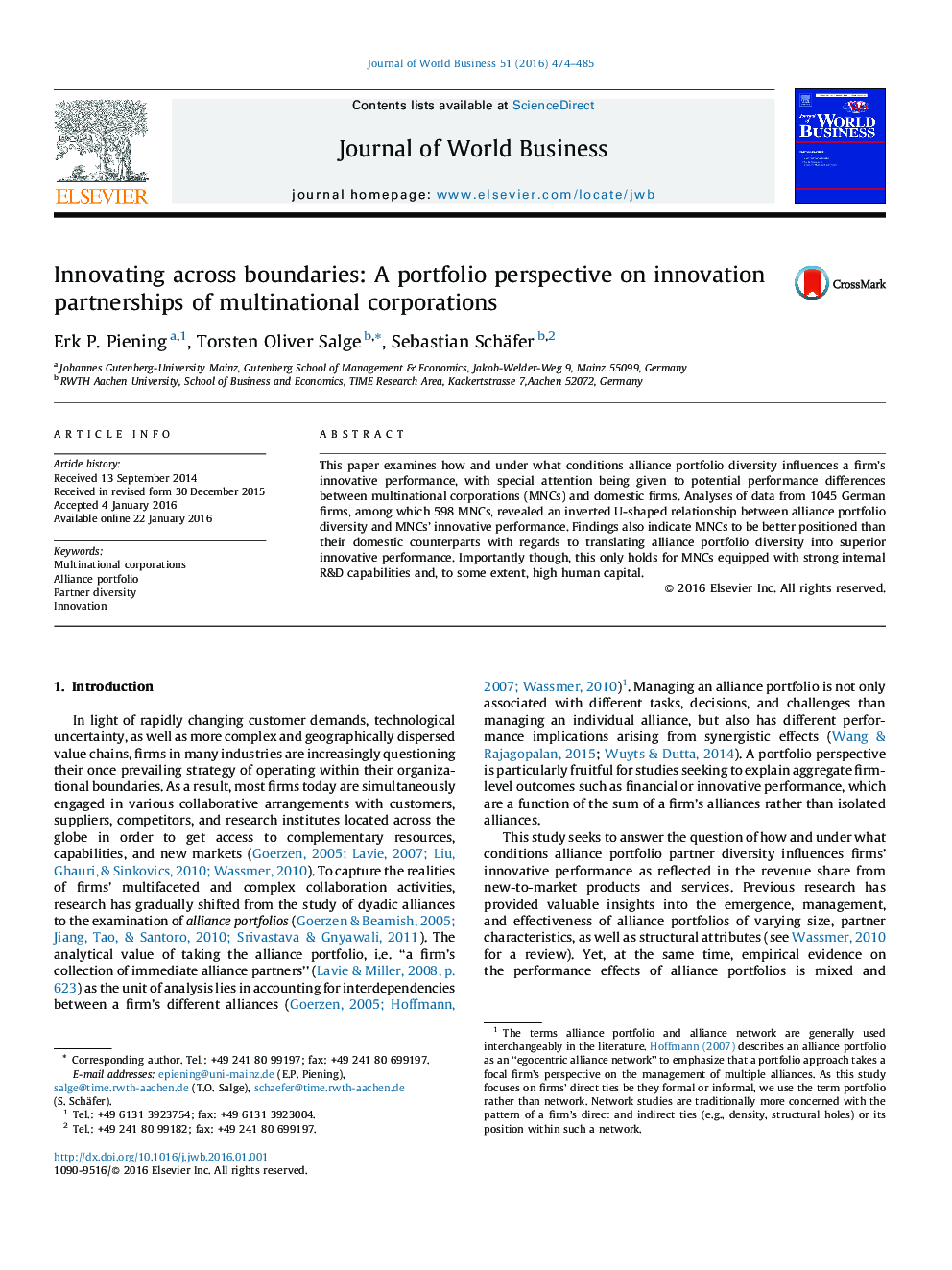 Innovating across boundaries: A portfolio perspective on innovation partnerships of multinational corporations