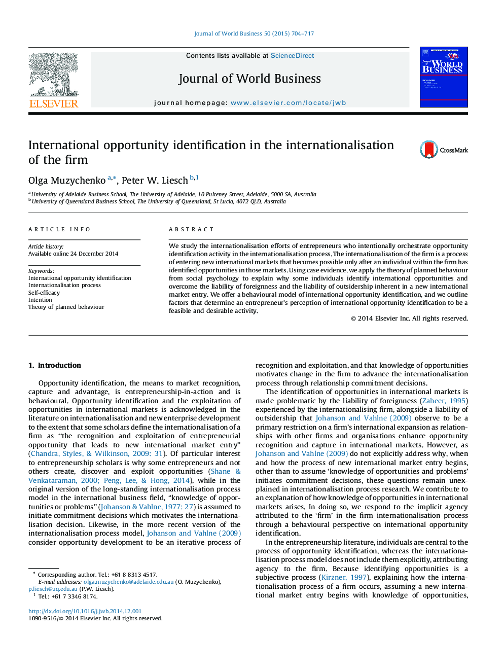 International opportunity identification in the internationalisation of the firm