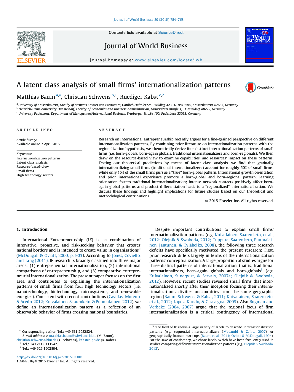 A latent class analysis of small firms’ internationalization patterns