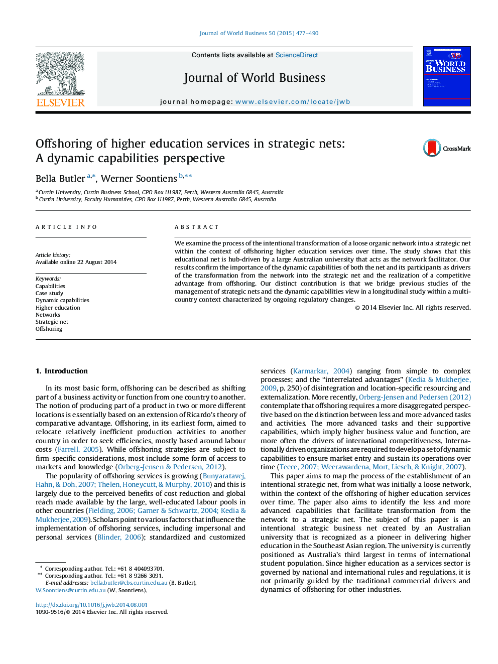 Offshoring of higher education services in strategic nets: A dynamic capabilities perspective
