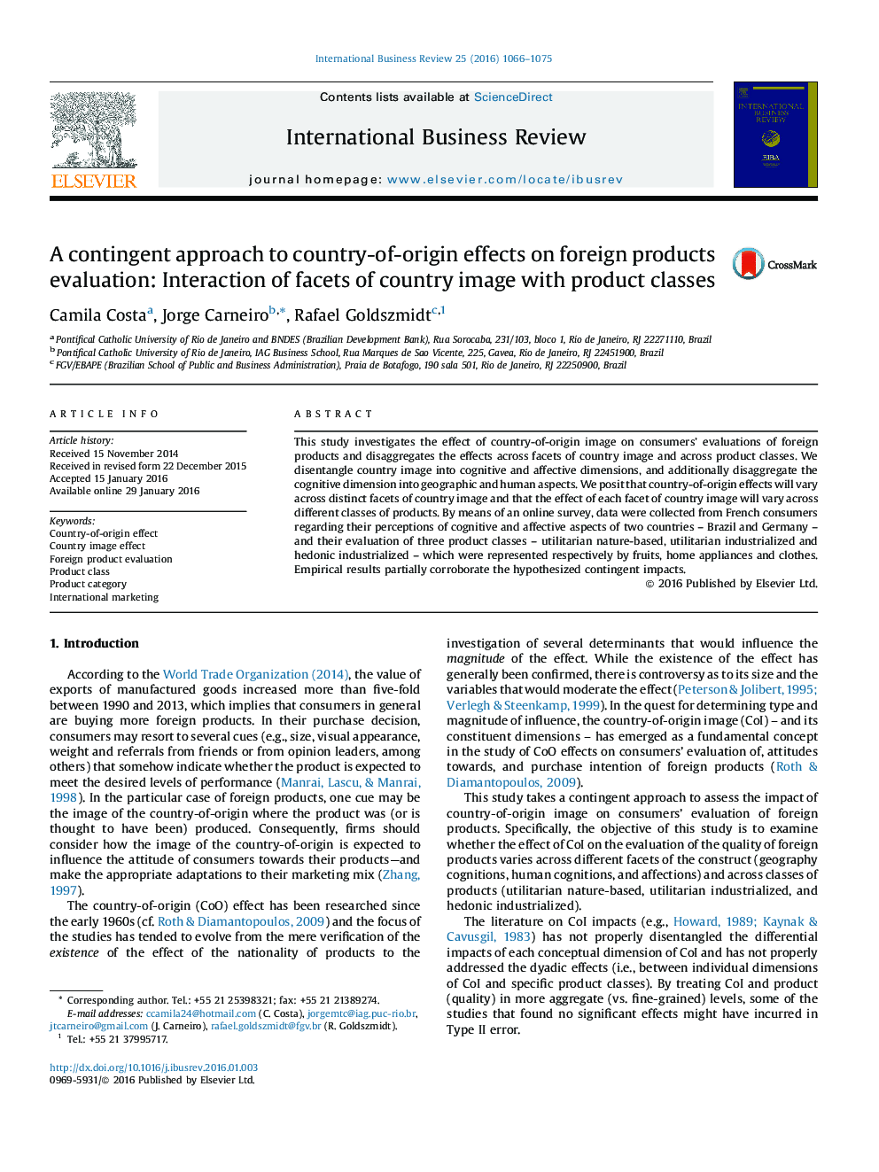 A contingent approach to country-of-origin effects on foreign products evaluation: Interaction of facets of country image with product classes