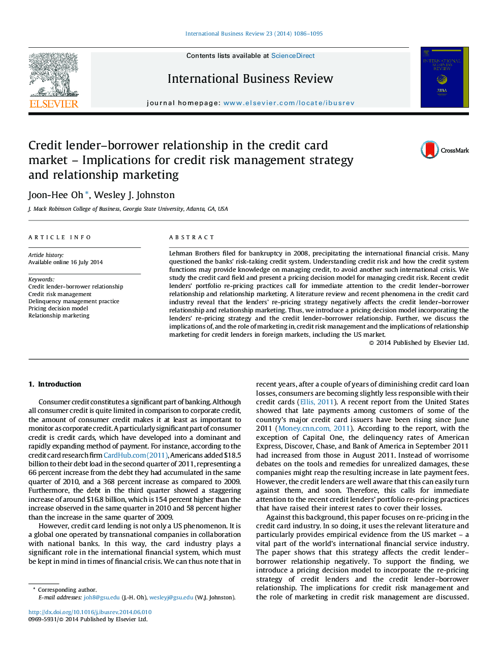 Credit lender–borrower relationship in the credit card market – Implications for credit risk management strategy and relationship marketing