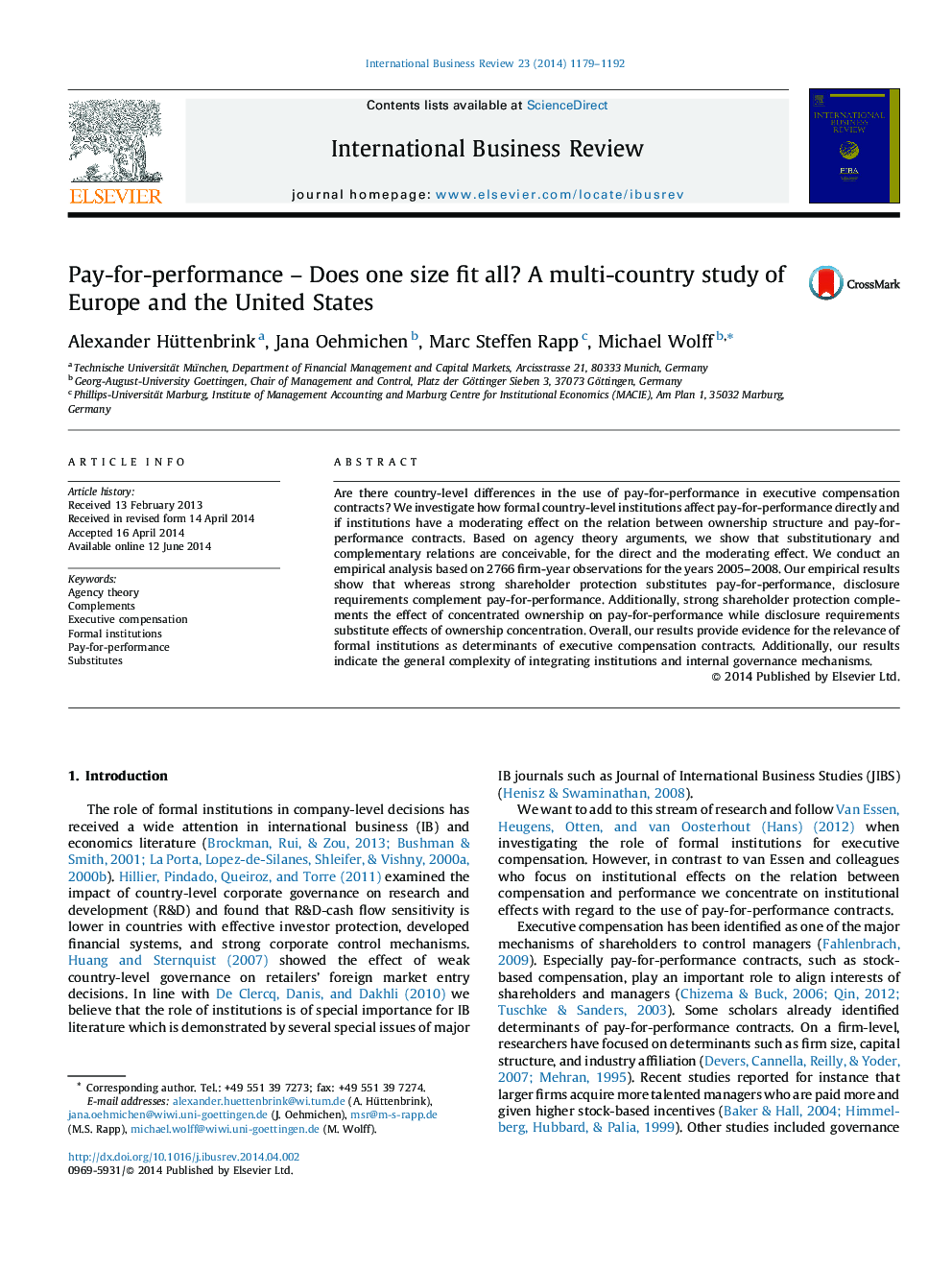 Pay-for-performance – Does one size fit all? A multi-country study of Europe and the United States