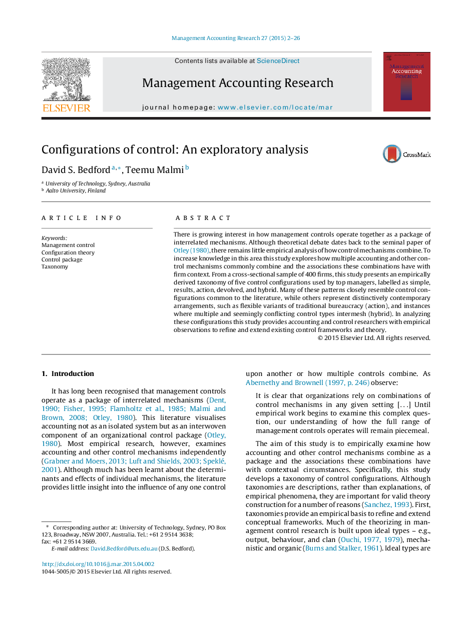 Configurations of control: An exploratory analysis