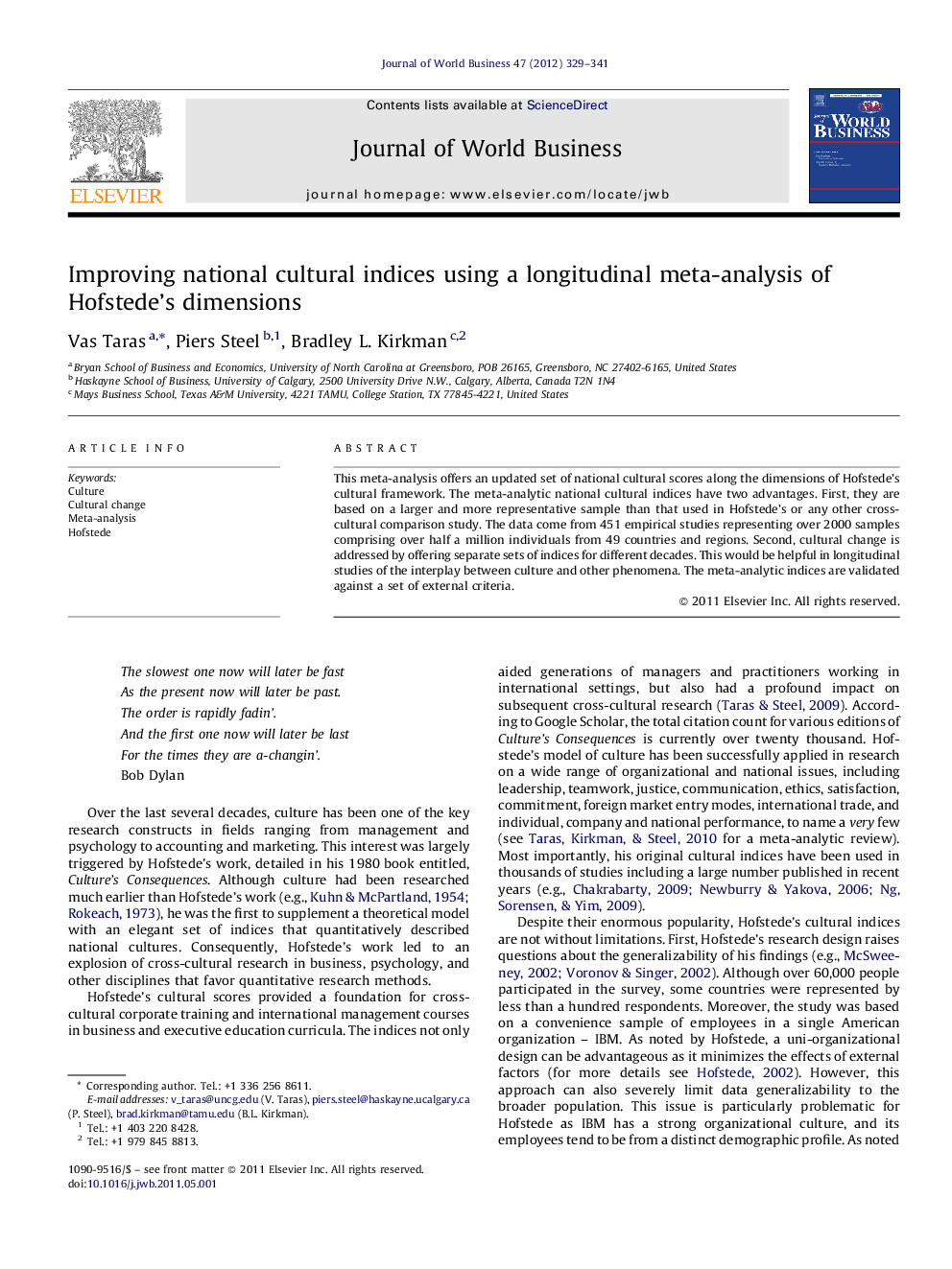 Improving national cultural indices using a longitudinal meta-analysis of Hofstede's dimensions