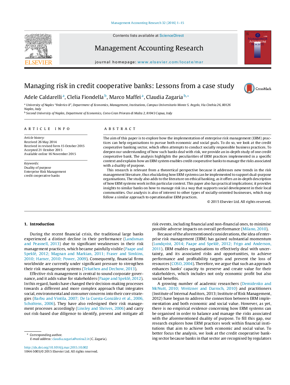 Managing risk in credit cooperative banks: Lessons from a case study