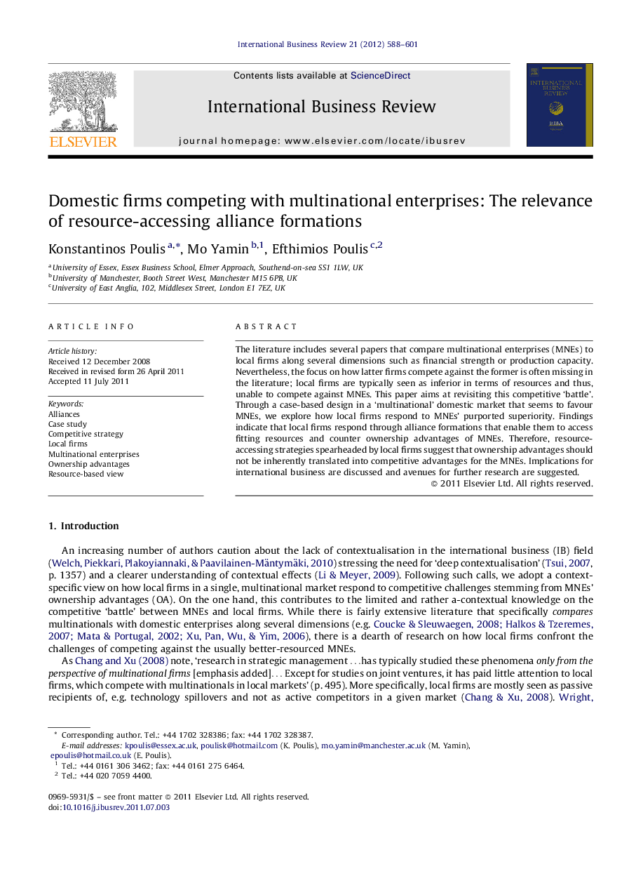 Domestic firms competing with multinational enterprises: The relevance of resource-accessing alliance formations