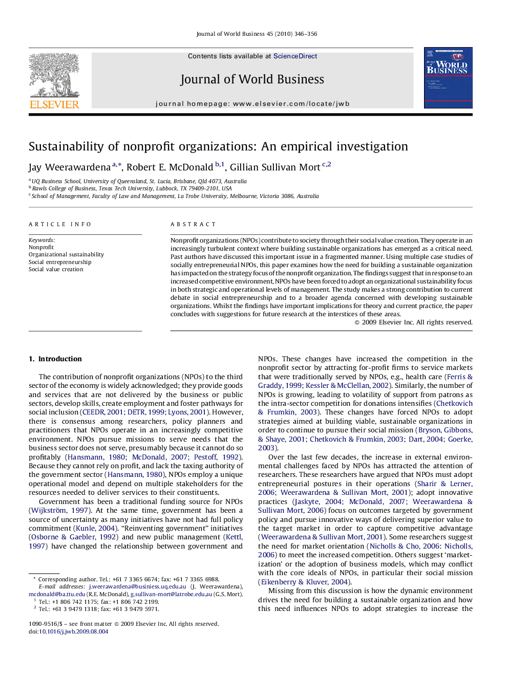 Sustainability of nonprofit organizations: An empirical investigation