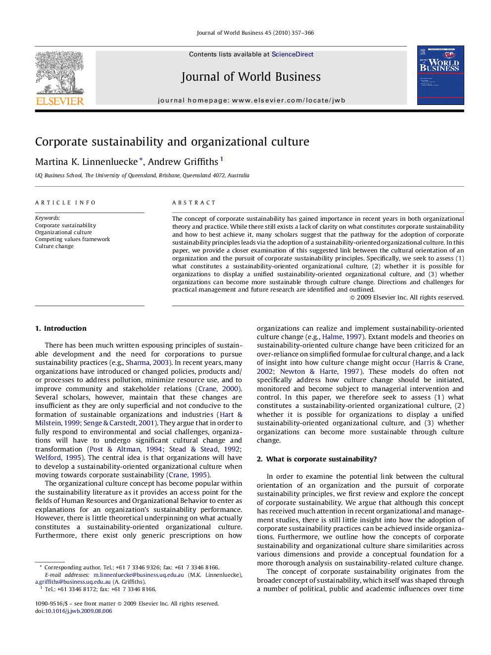 Corporate sustainability and organizational culture