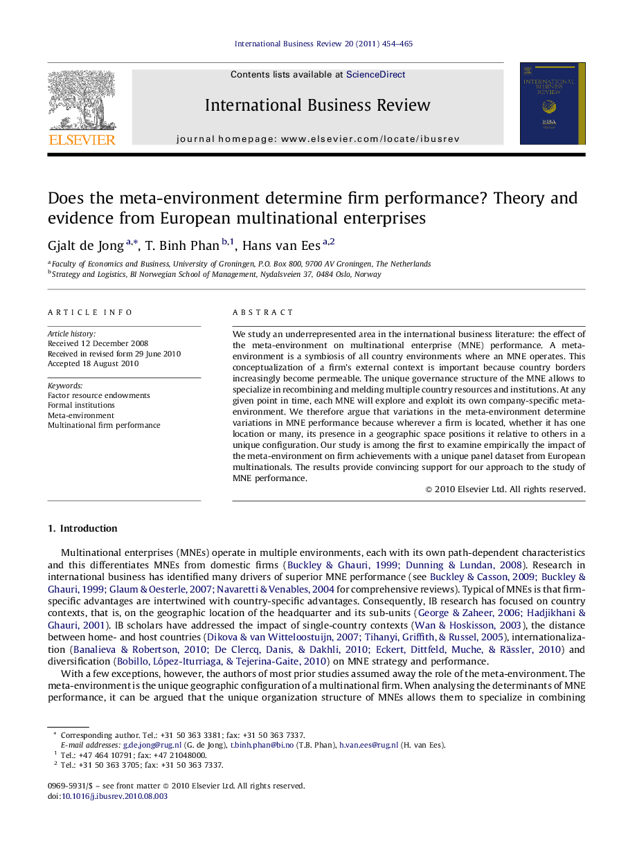 Does the meta-environment determine firm performance? Theory and evidence from European multinational enterprises