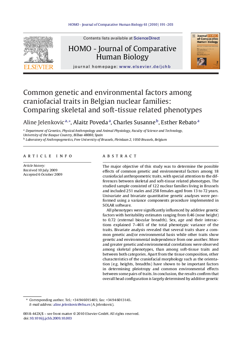 Common genetic and environmental factors among craniofacial traits in Belgian nuclear families: Comparing skeletal and soft-tissue related phenotypes