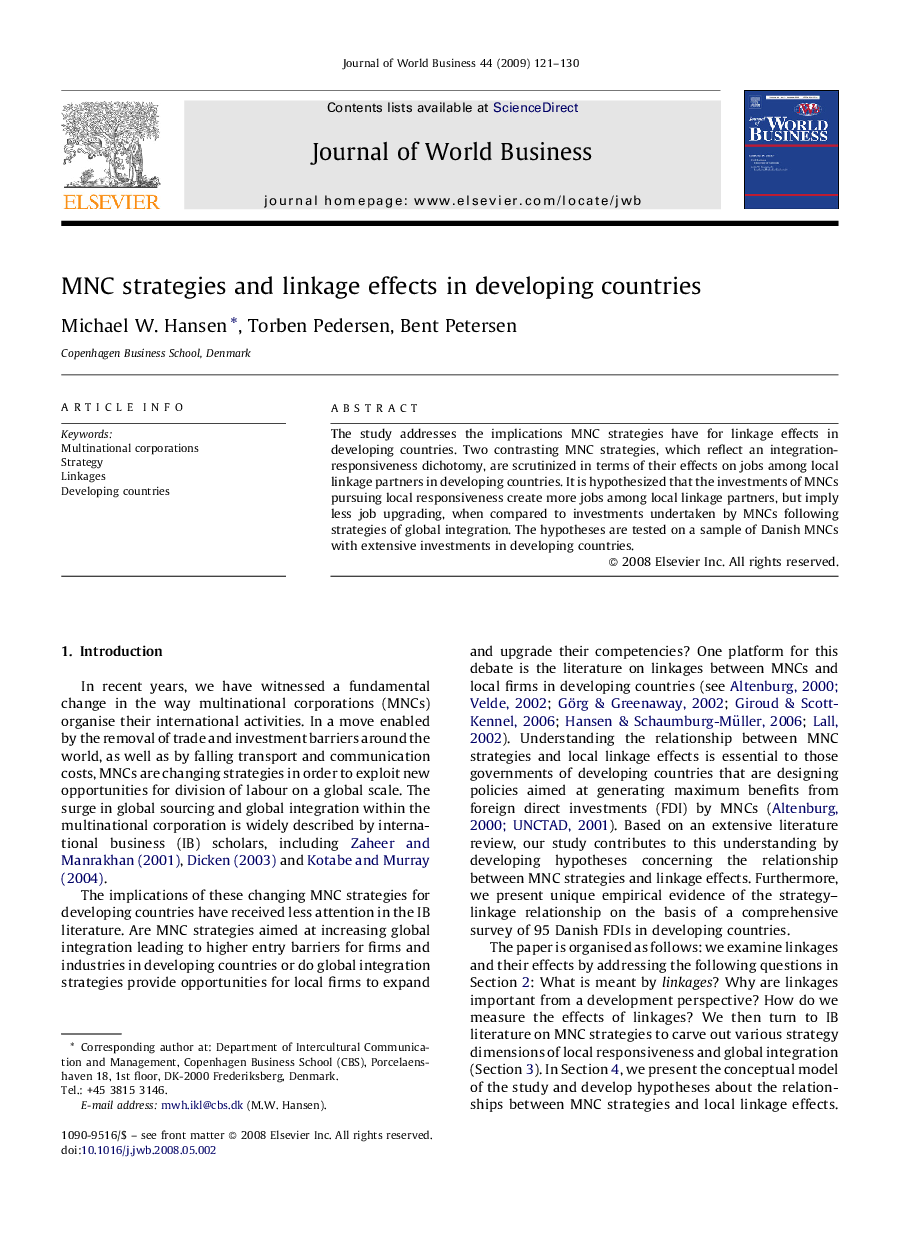 MNC strategies and linkage effects in developing countries