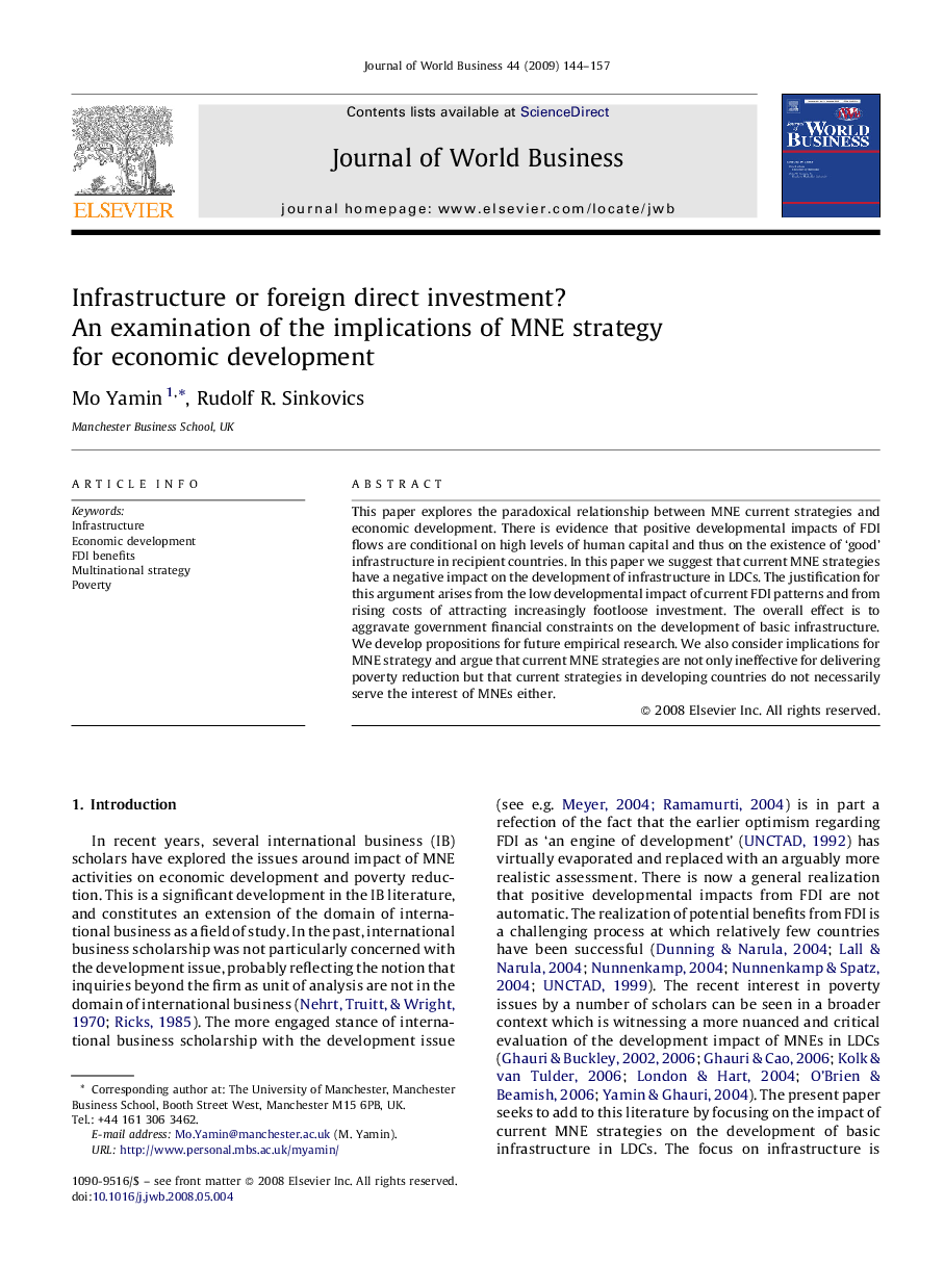 Infrastructure or foreign direct investment?: An examination of the implications of MNE strategy for economic development