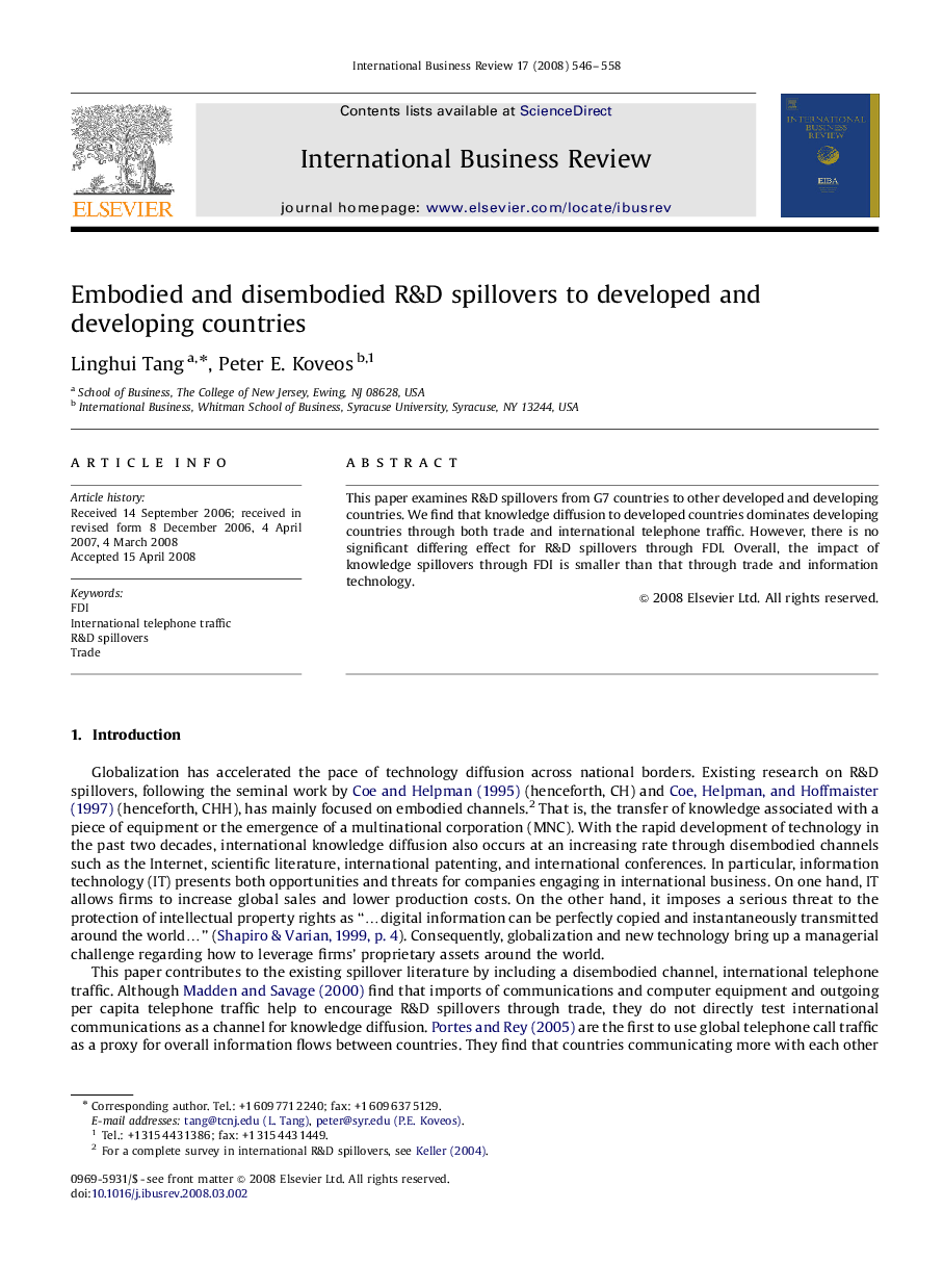 Embodied and disembodied R&D spillovers to developed and developing countries