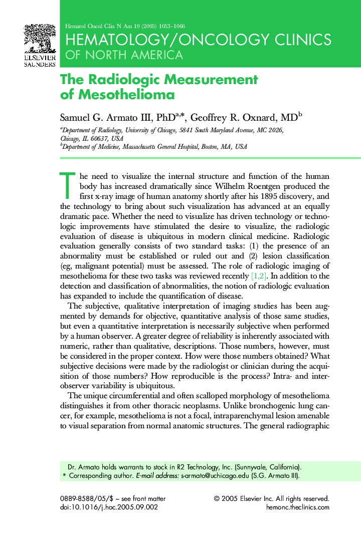 The Radiologic Measurement of Mesothelioma