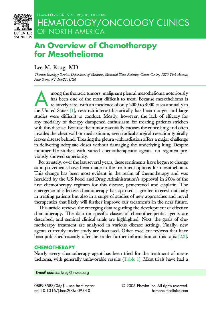 An Overview of Chemotherapy for Mesothelioma