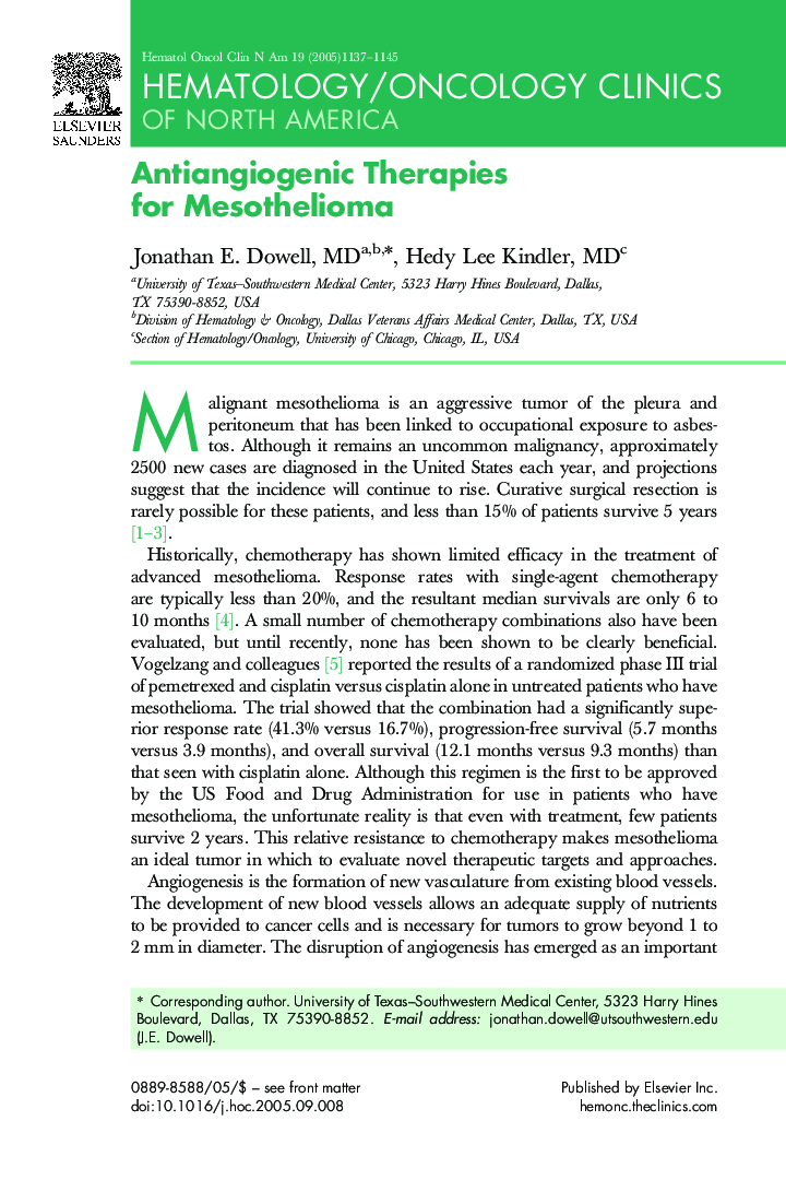 Antiangiogenic Therapies for Mesothelioma