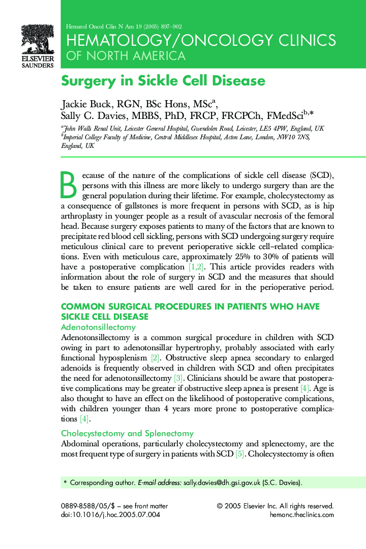 Surgery in Sickle Cell Disease