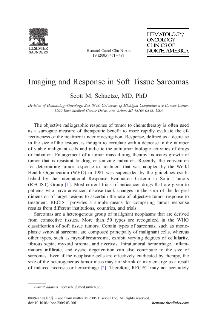 Imaging and Response in Soft Tissue Sarcomas