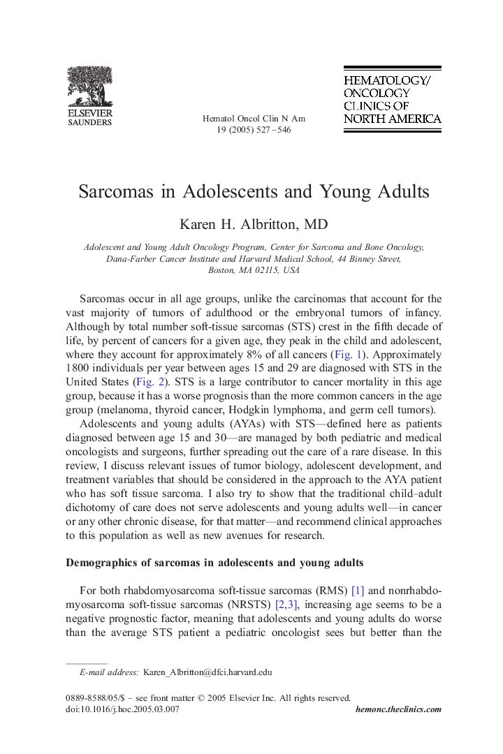 Sarcomas in Adolescents and Young Adults