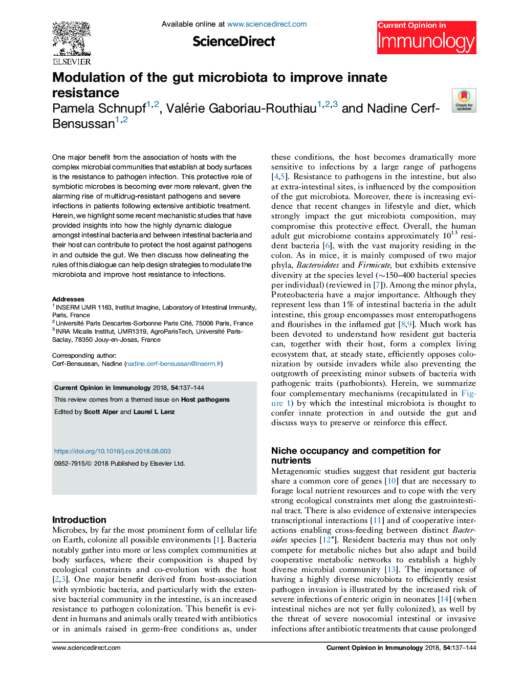 Modulation of the gut microbiota to improve innate resistance