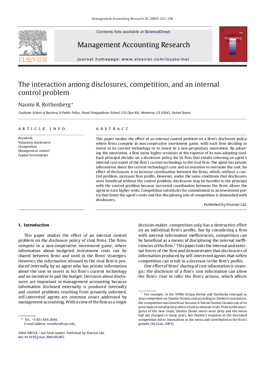 The interaction among disclosures, competition, and an internal control problem