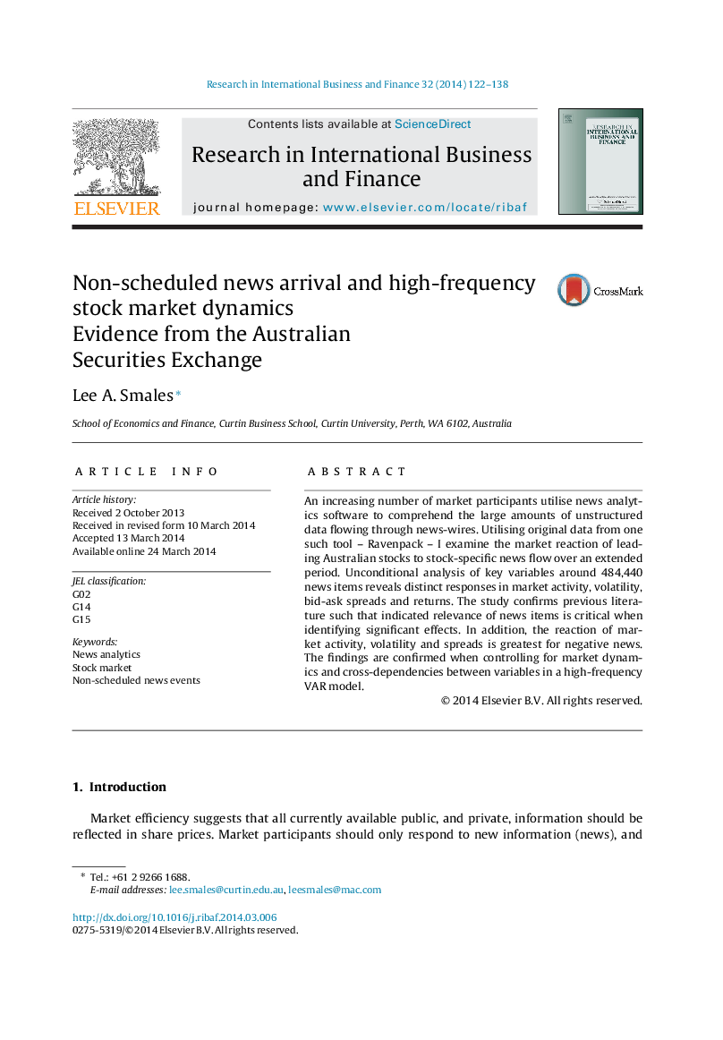 Non-scheduled news arrival and high-frequency stock market dynamics: Evidence from the Australian Securities Exchange