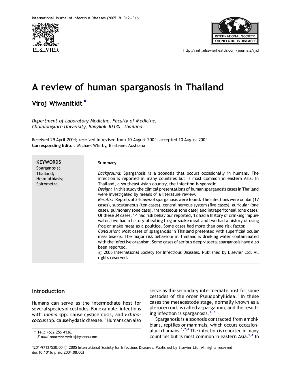 A review of human sparganosis in Thailand