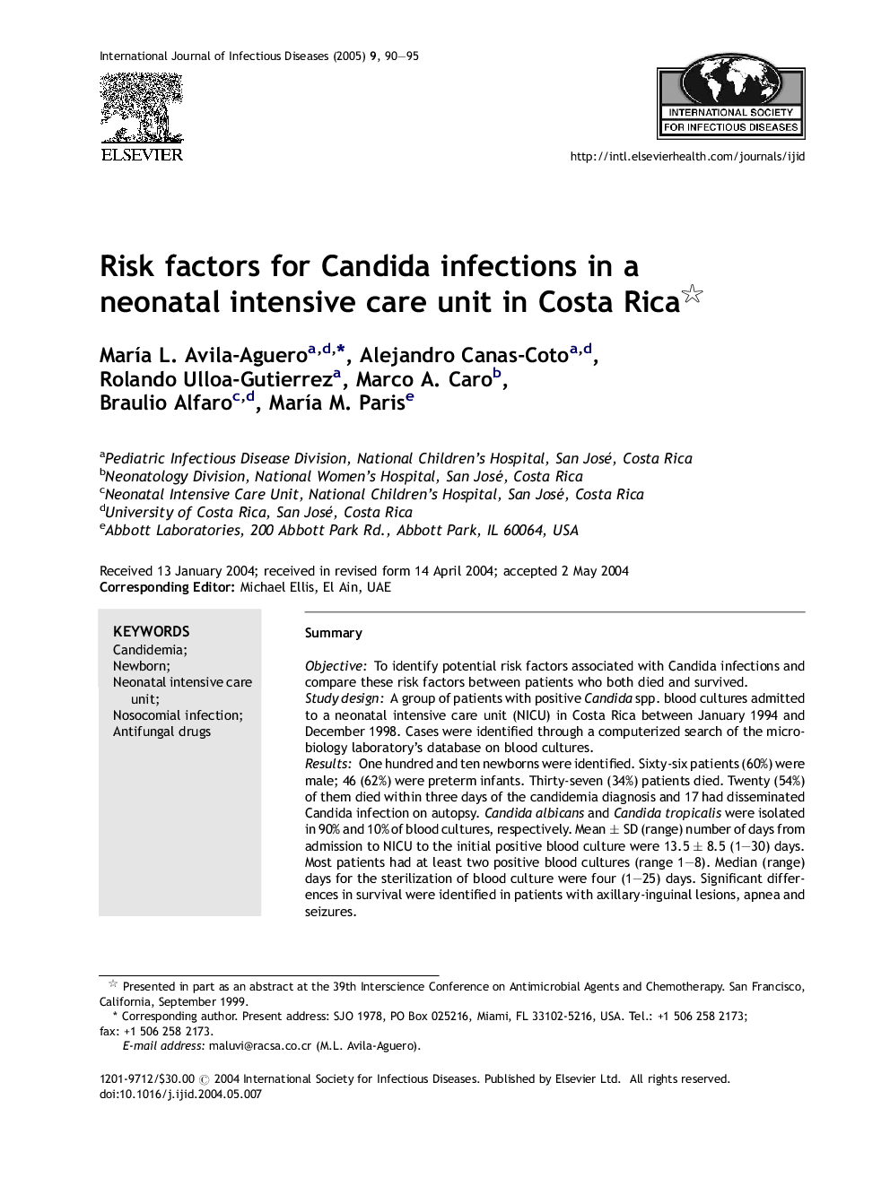 Risk factors for Candida infections in a neonatal intensive care unit in Costa Rica