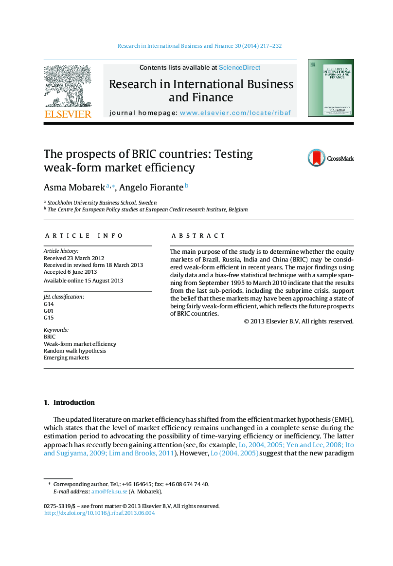 The prospects of BRIC countries: Testing weak-form market efficiency