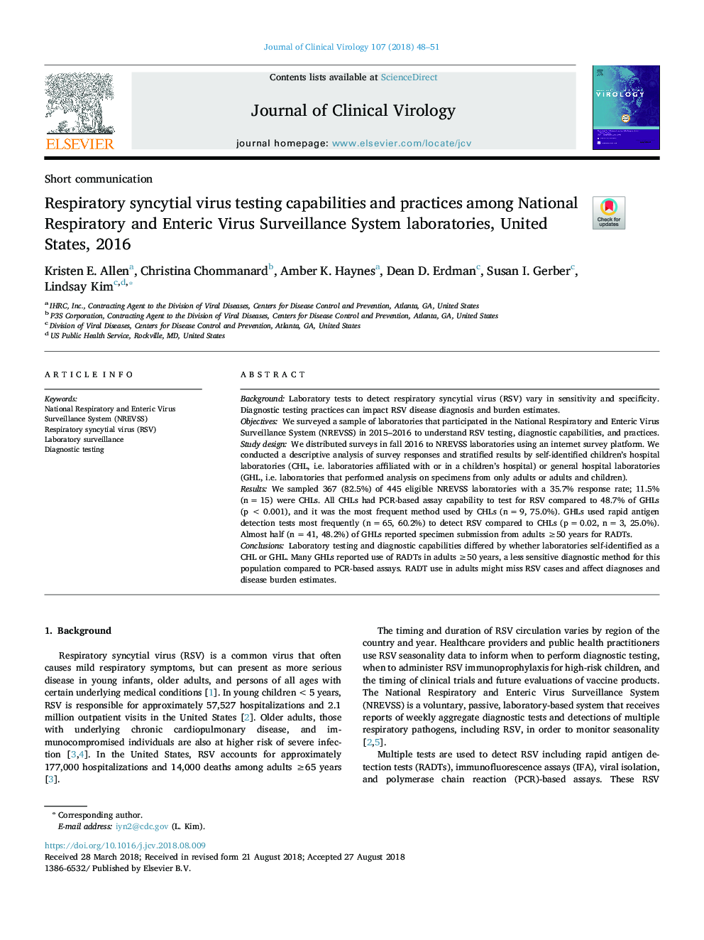 Respiratory syncytial virus testing capabilities and practices among National Respiratory and Enteric Virus Surveillance System laboratories, United States, 2016