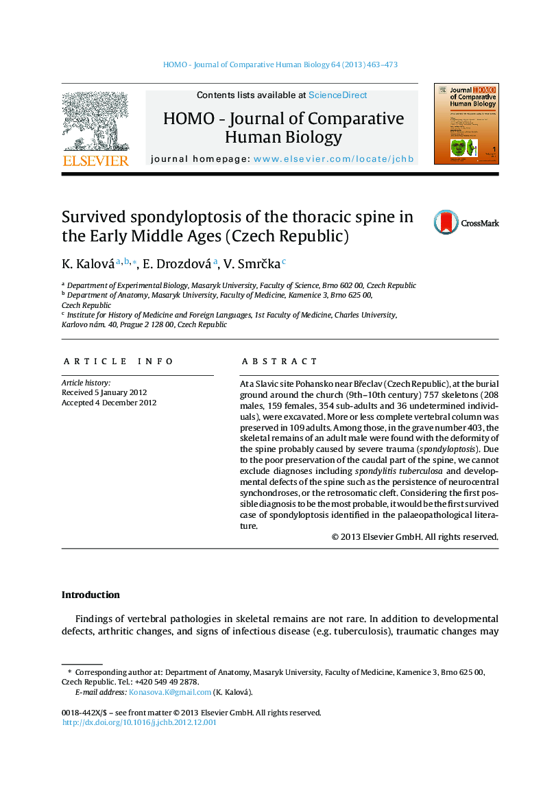 Survived spondyloptosis of the thoracic spine in the Early Middle Ages (Czech Republic)