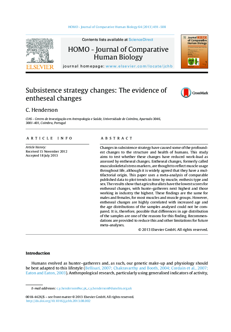 Subsistence strategy changes: The evidence of entheseal changes