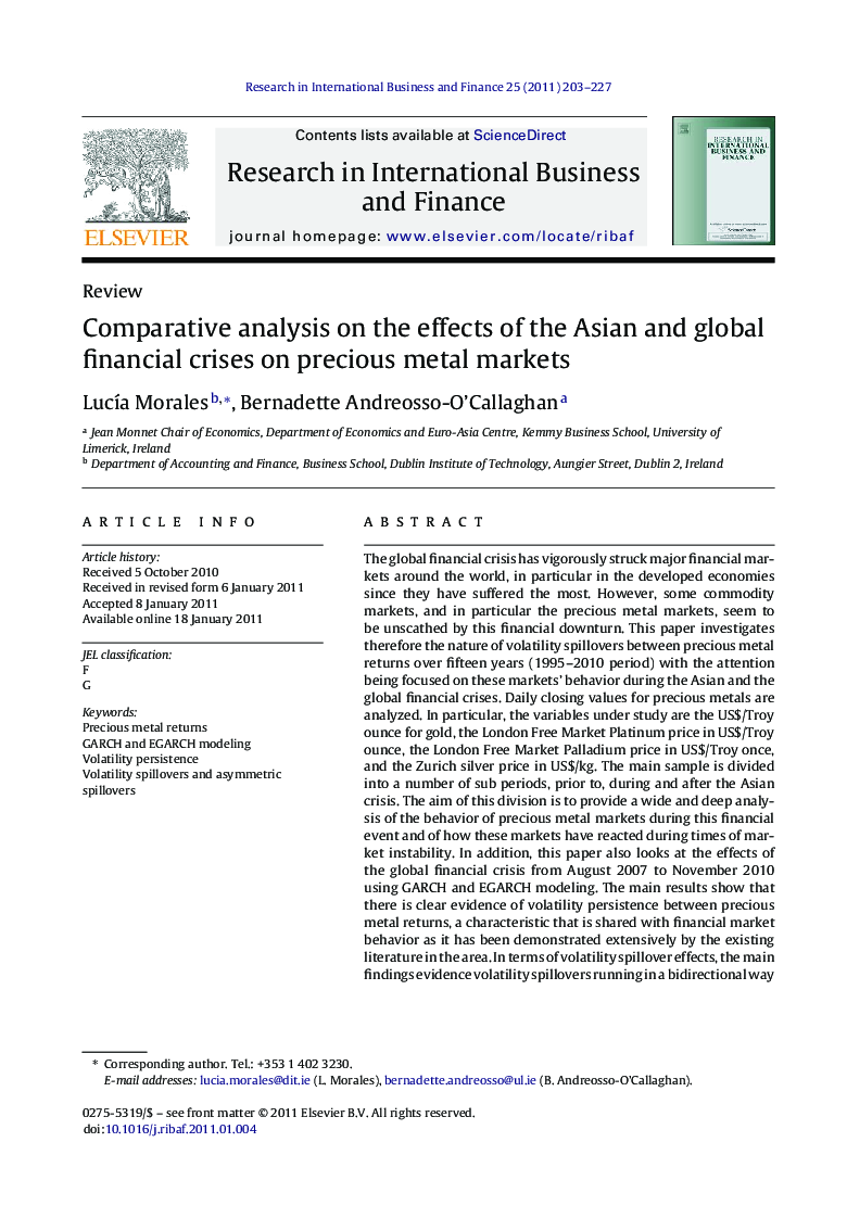 Comparative analysis on the effects of the Asian and global financial crises on precious metal markets