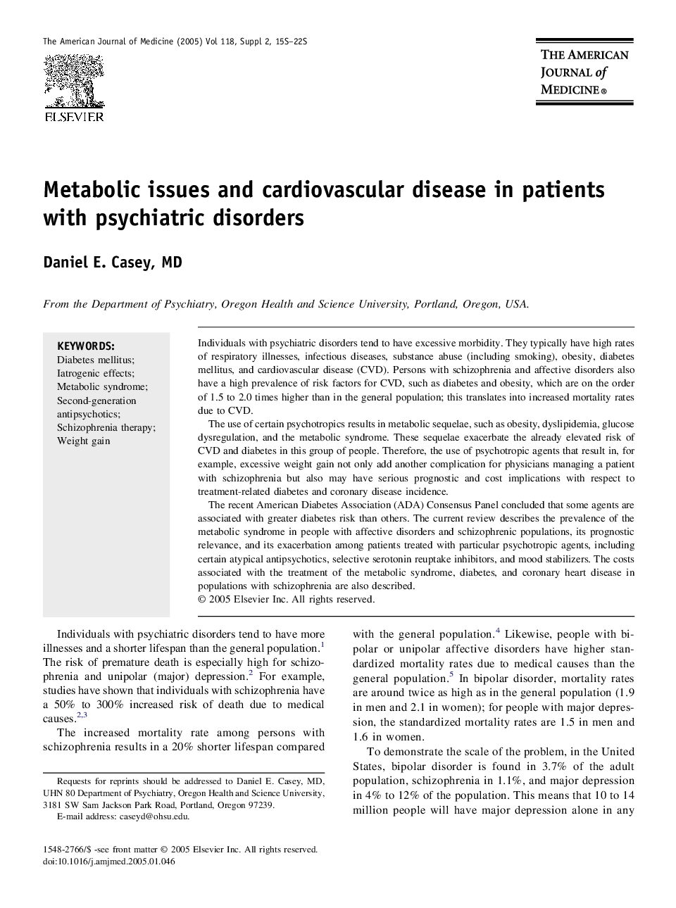 Metabolic issues and cardiovascular disease in patients with psychiatric disorders