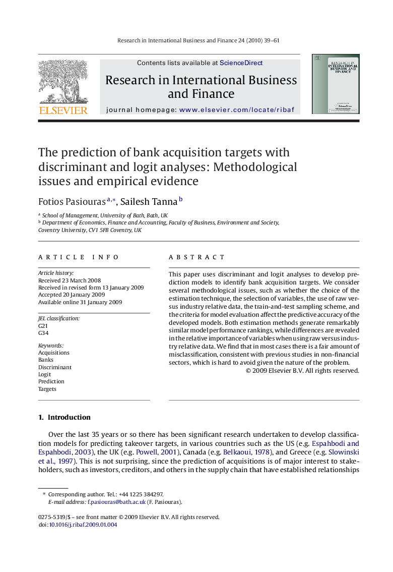 The prediction of bank acquisition targets with discriminant and logit analyses: Methodological issues and empirical evidence