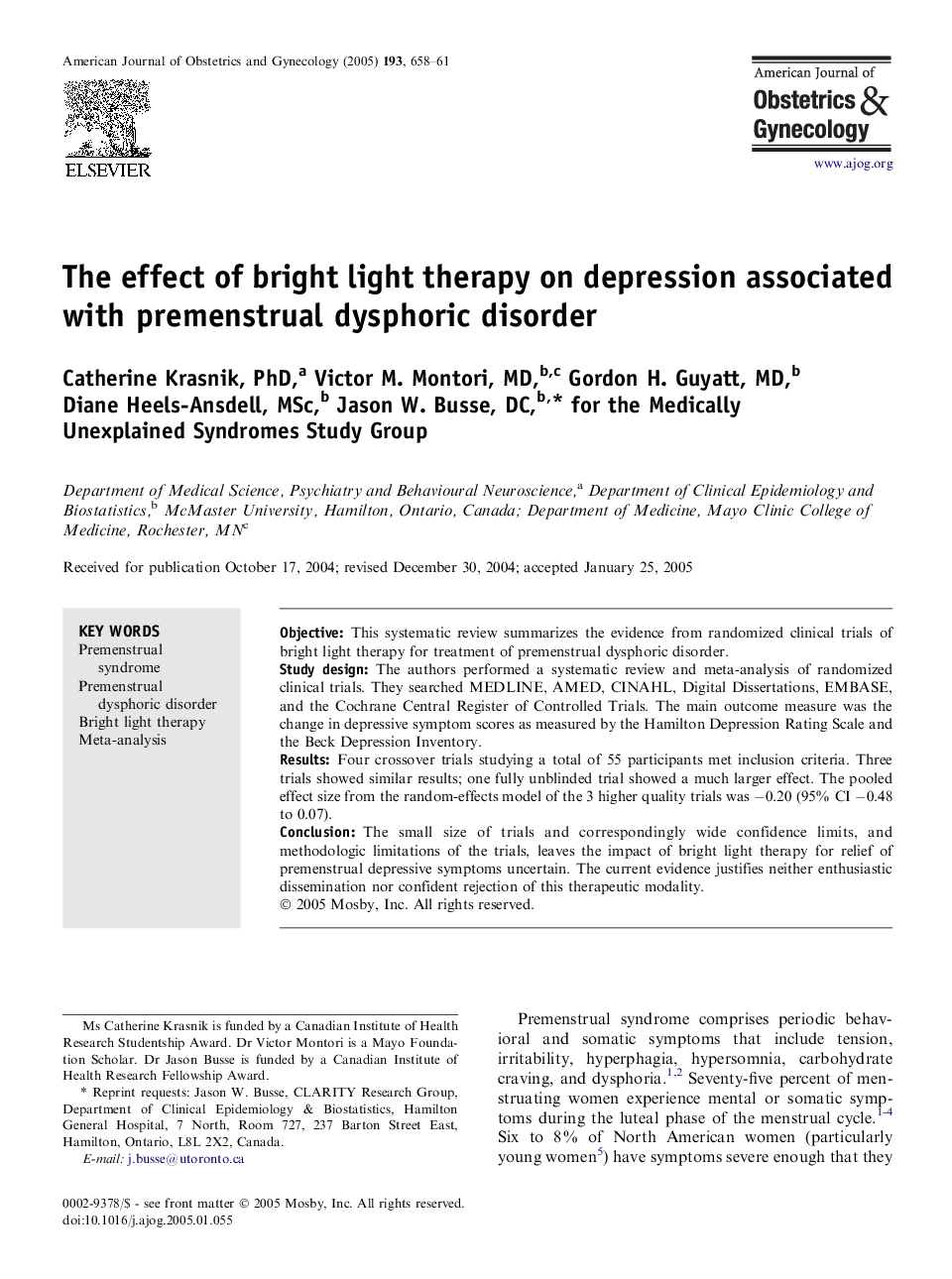 The effect of bright light therapy on depression associated with premenstrual dysphoric disorder