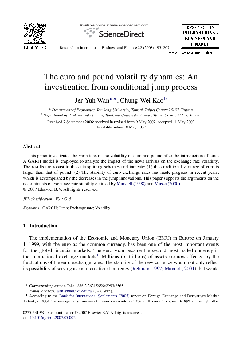 The euro and pound volatility dynamics: An investigation from conditional jump process