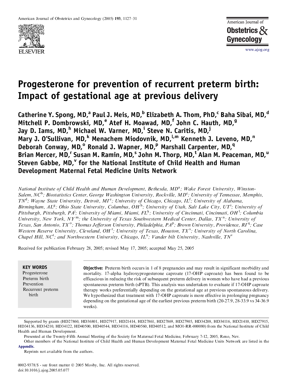 Progesterone for prevention of recurrent preterm birth: Impact of gestational age at previous delivery