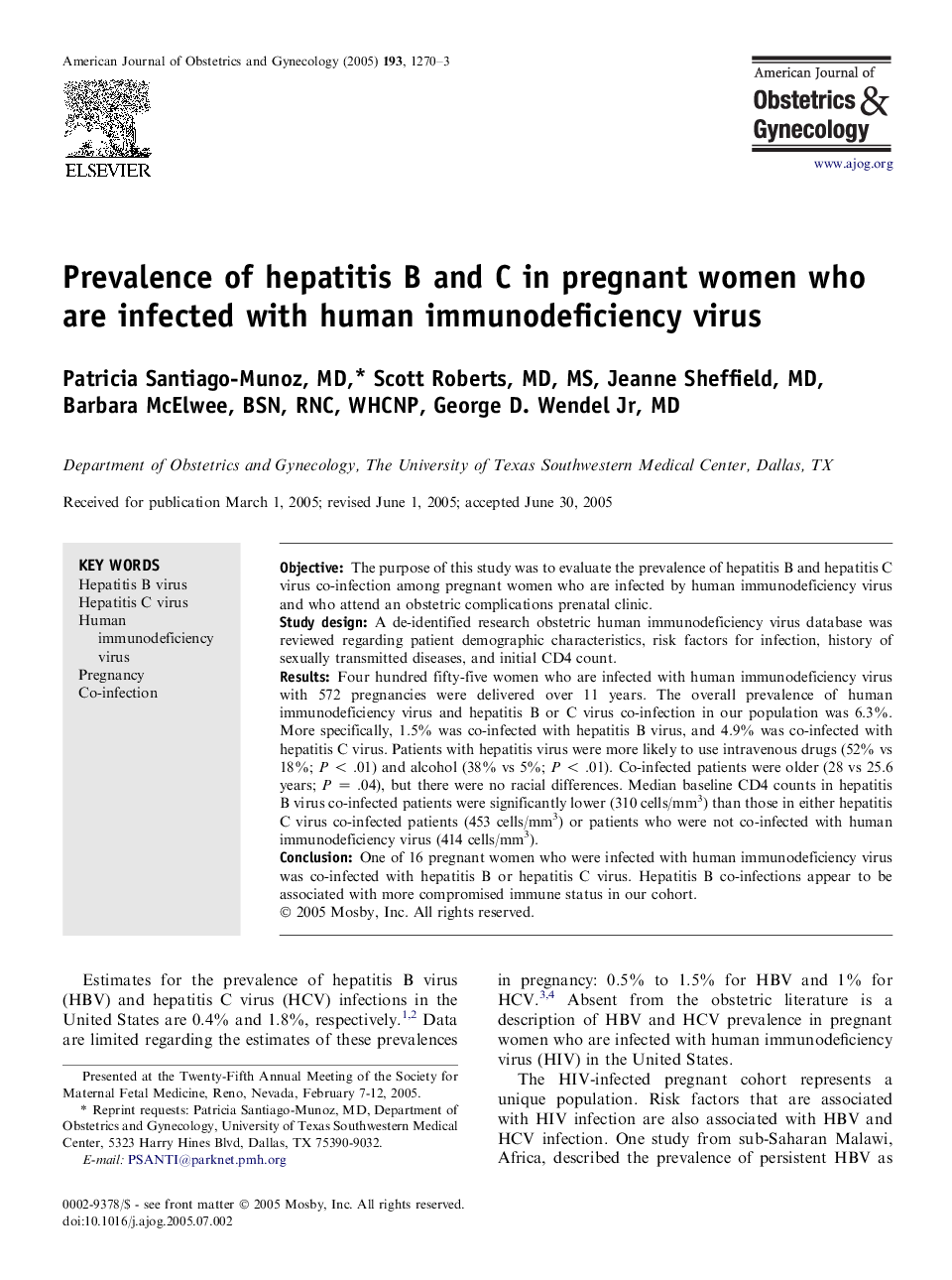 Prevalence of hepatitis B and C in pregnant women who are infected with human immunodeficiency virus