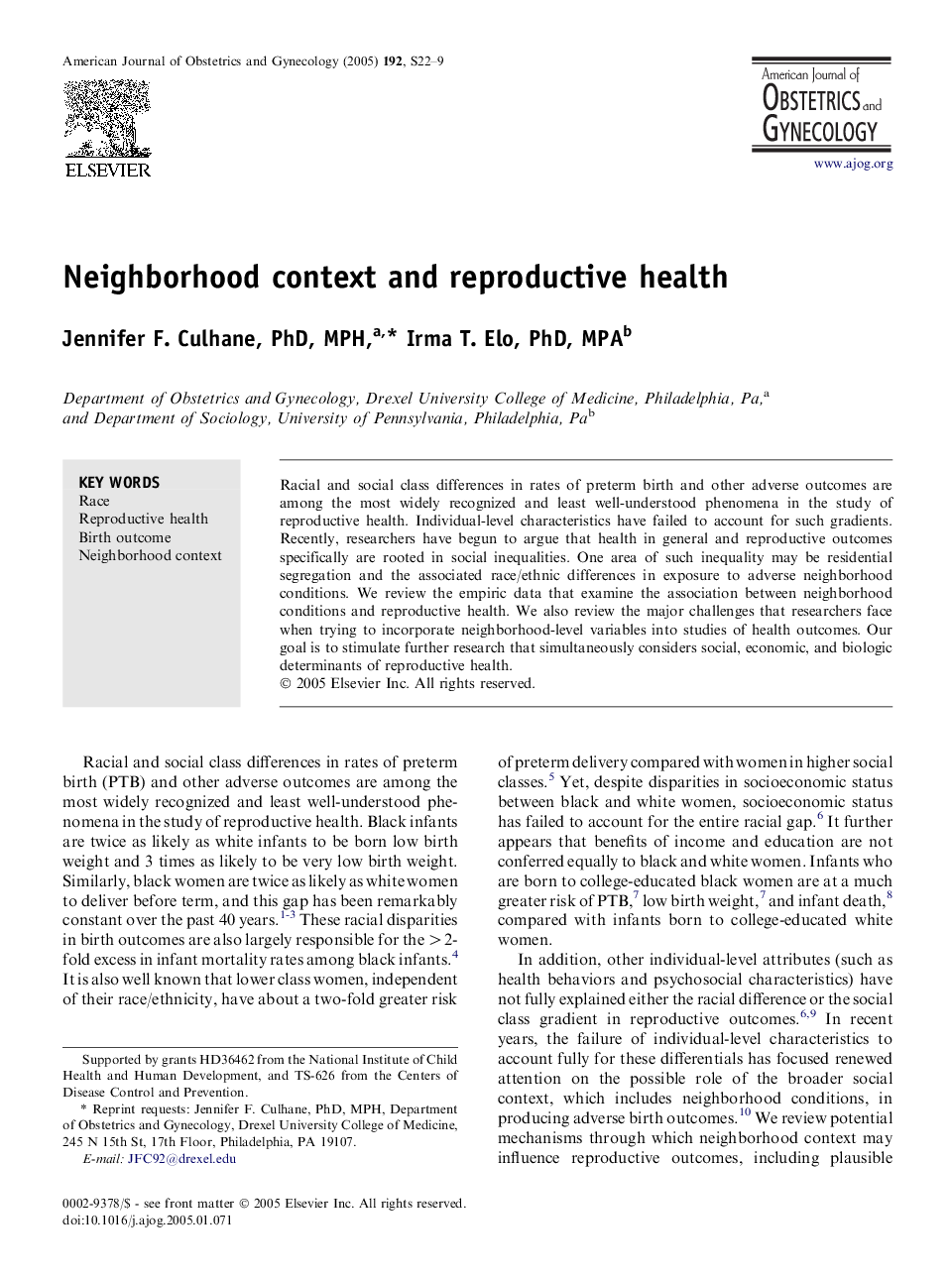 Neighborhood context and reproductive health