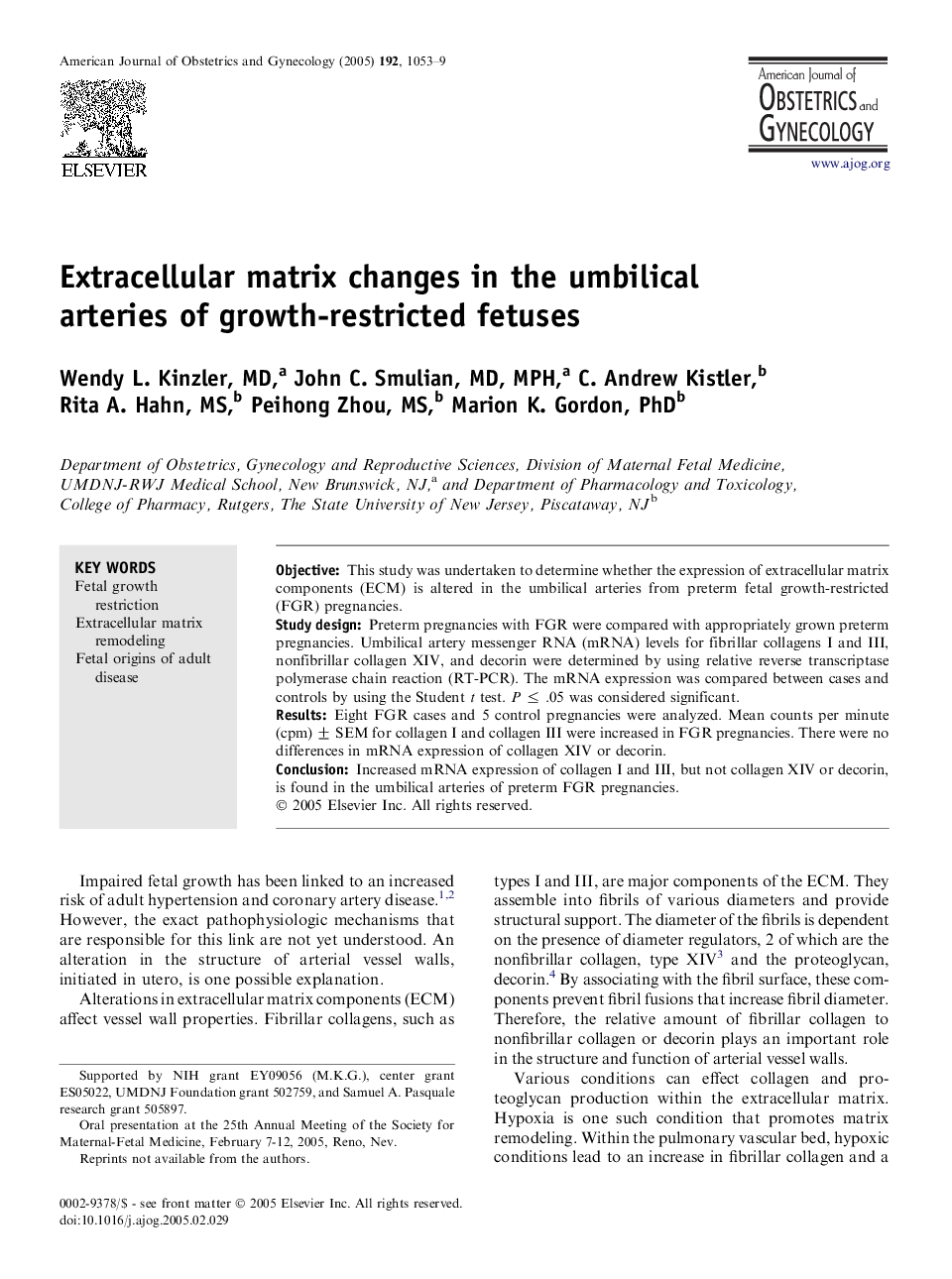 Extracellular matrix changes in the umbilical arteries of growth-restricted fetuses