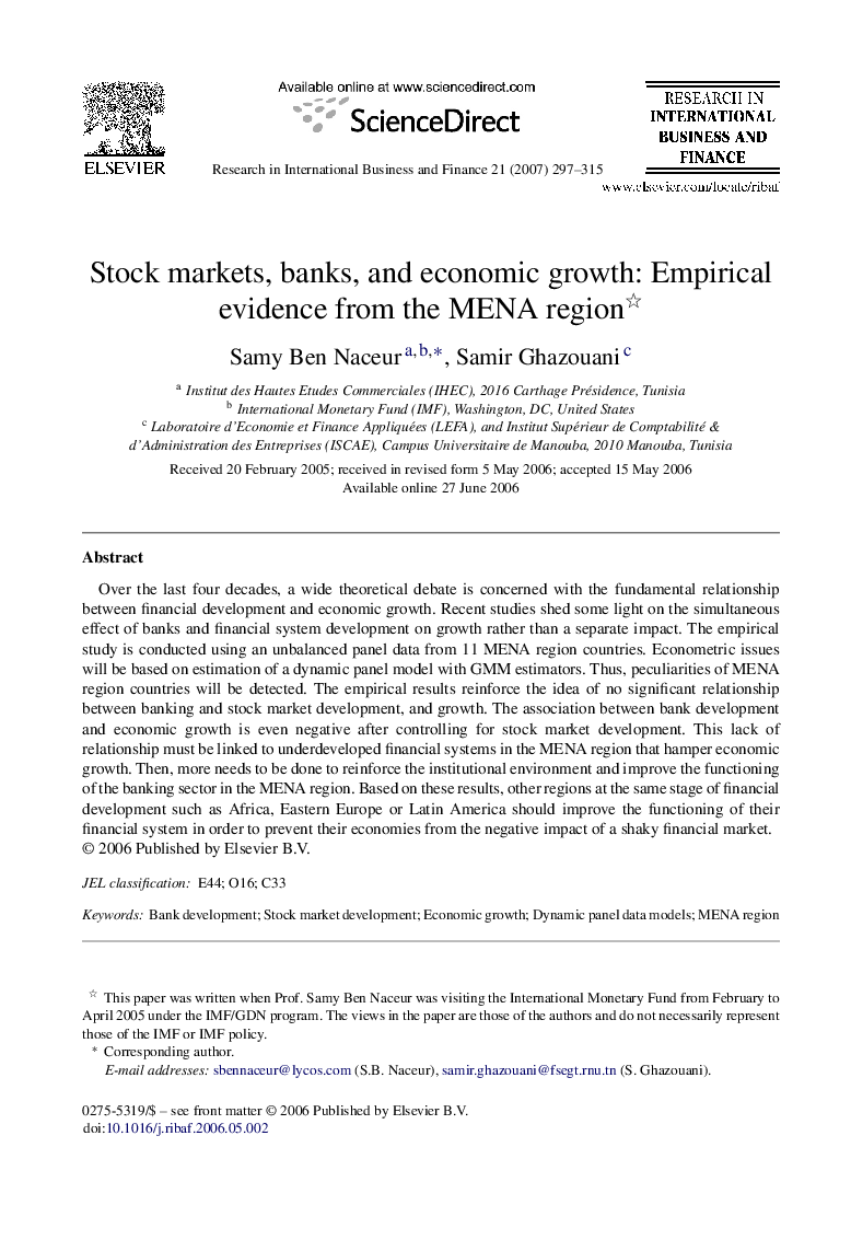 Stock markets, banks, and economic growth: Empirical evidence from the MENA region 