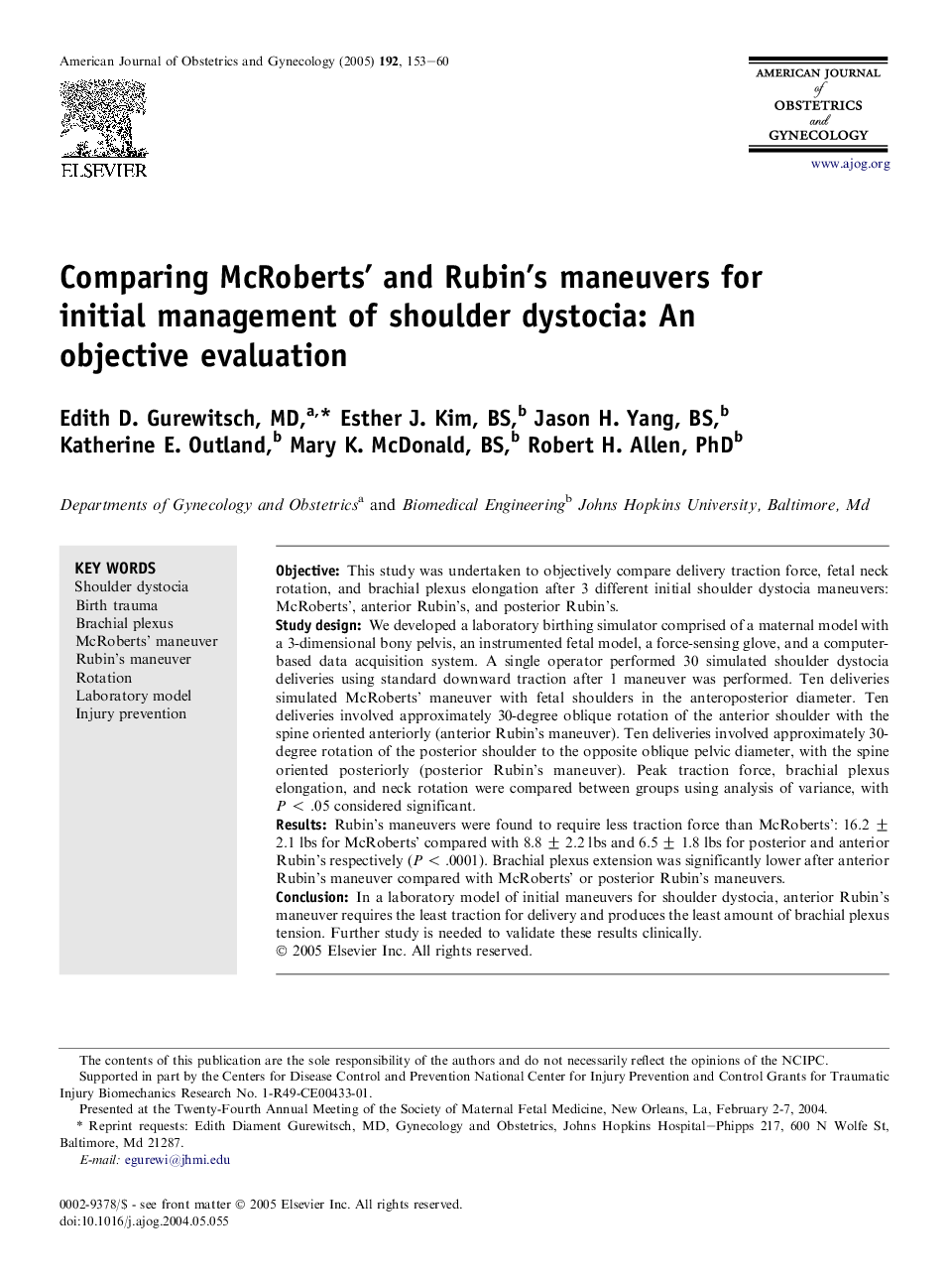 Comparing McRoberts' and Rubin's maneuvers for initial management of shoulder dystocia: An objective evaluation