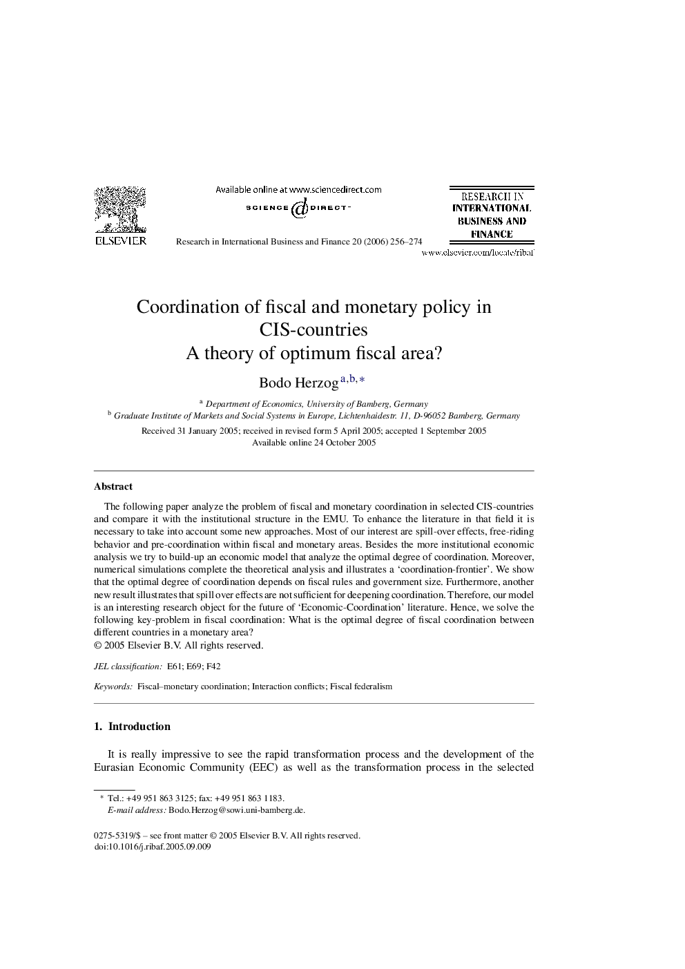 Coordination of fiscal and monetary policy in CIS-countries: A theory of optimum fiscal area?