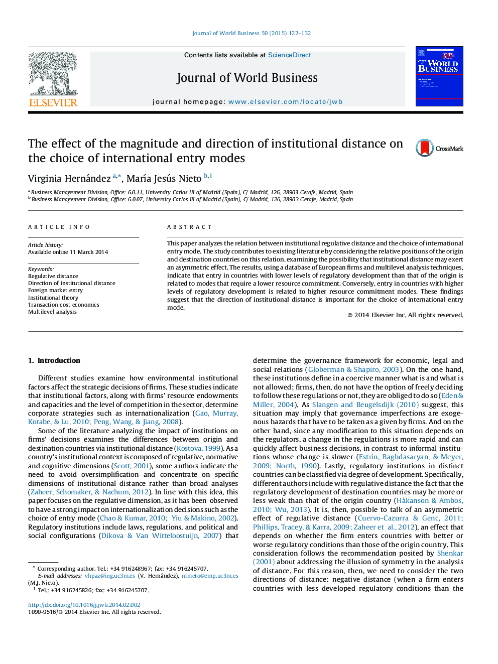 The effect of the magnitude and direction of institutional distance on the choice of international entry modes