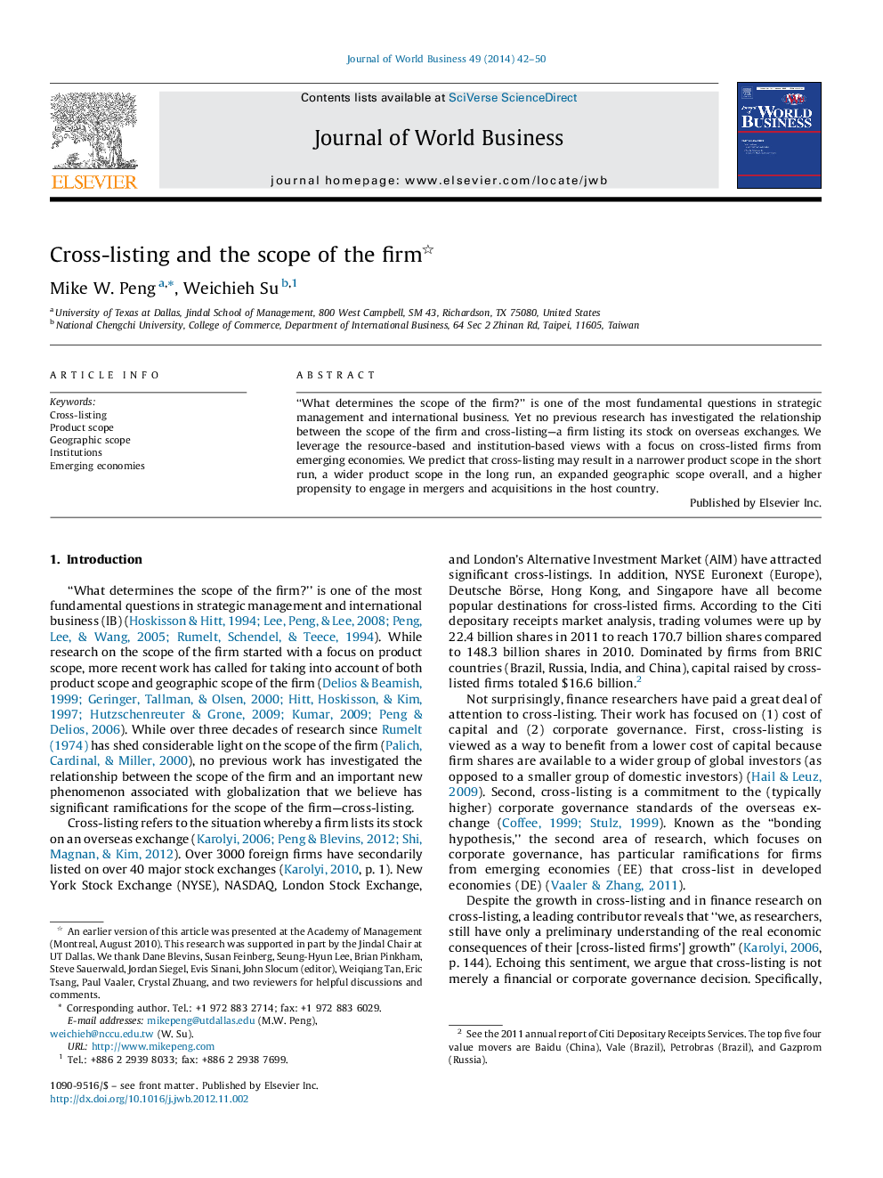 Cross-listing and the scope of the firm 