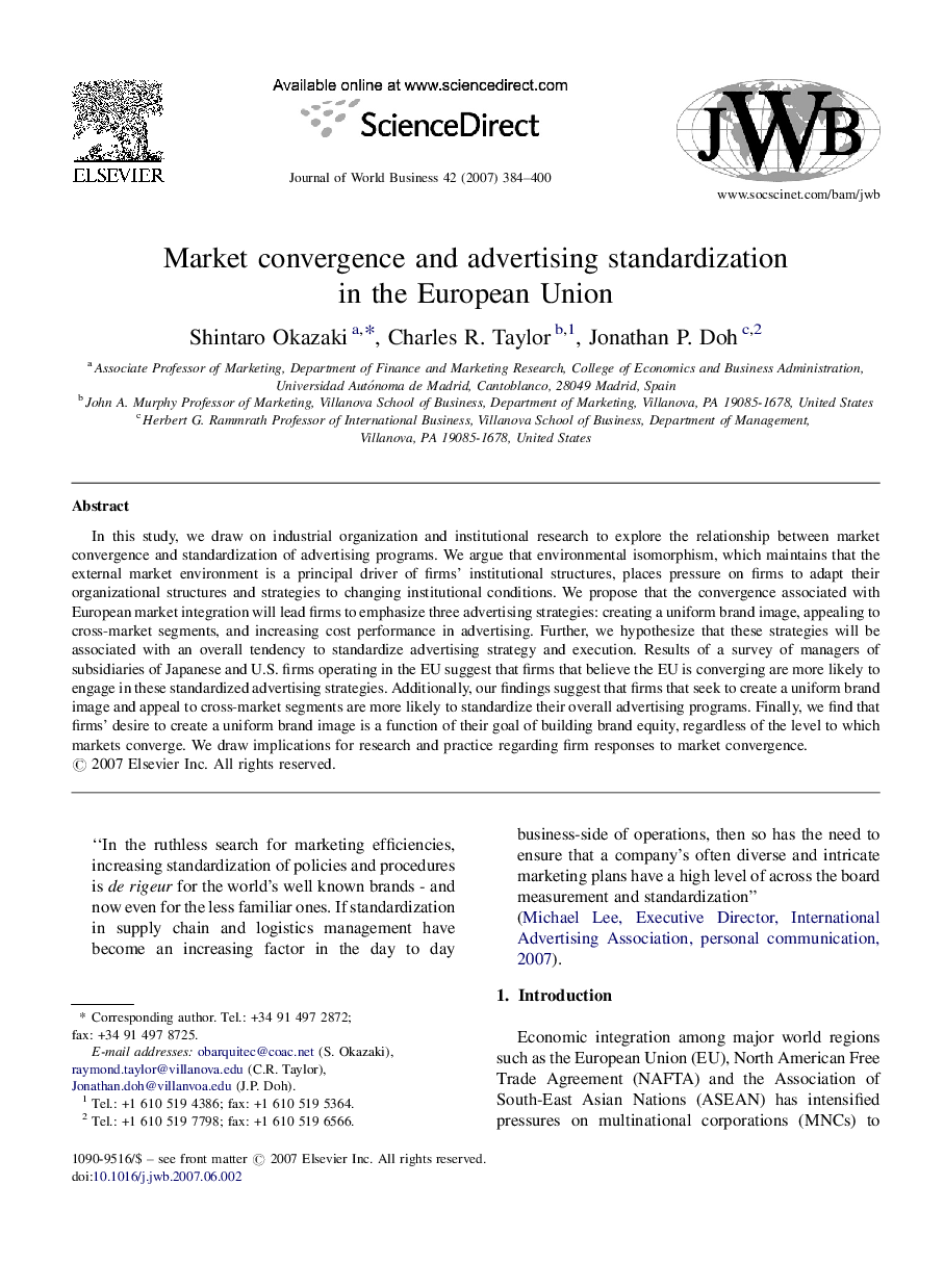 Market convergence and advertising standardization in the European Union