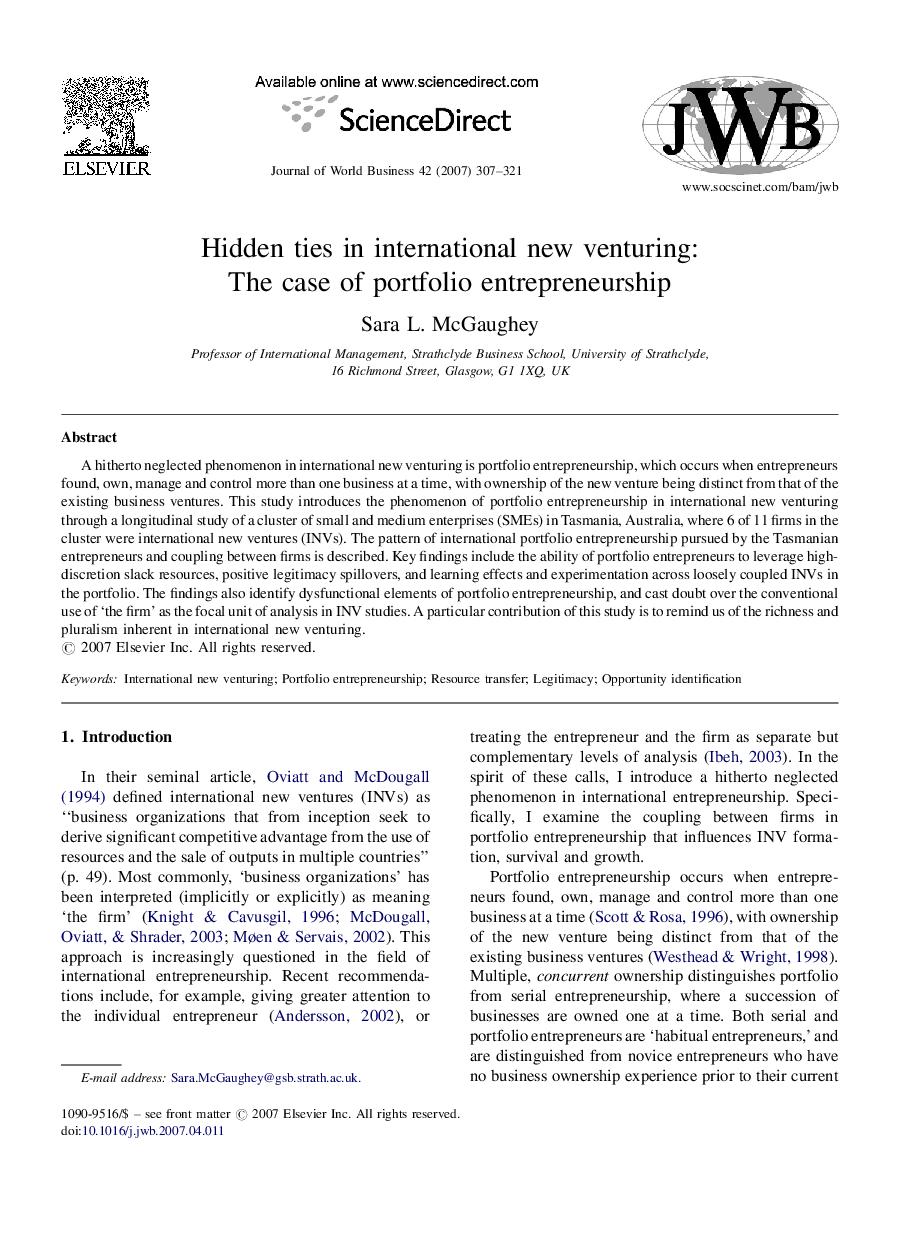 Hidden ties in international new venturing: The case of portfolio entrepreneurship