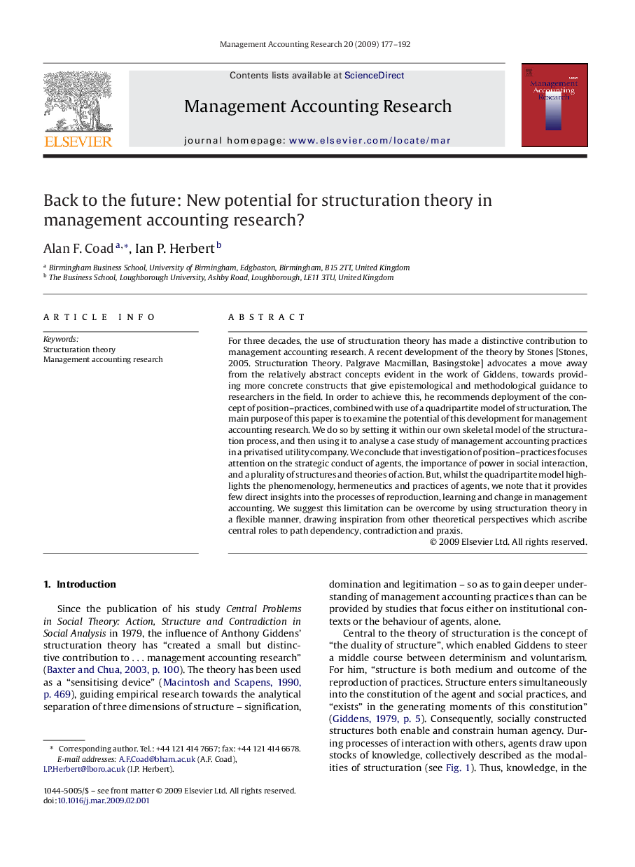 Back to the future: New potential for structuration theory in management accounting research?